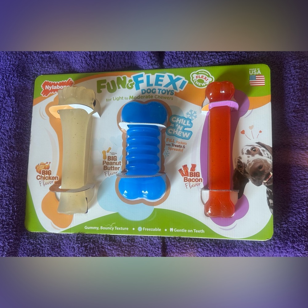 Nylabone Fun & Flexi Dog Toys - Blue, Red, Tan